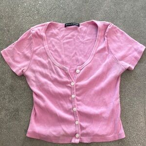 Brand Melville pink cropped tee with button up detail
